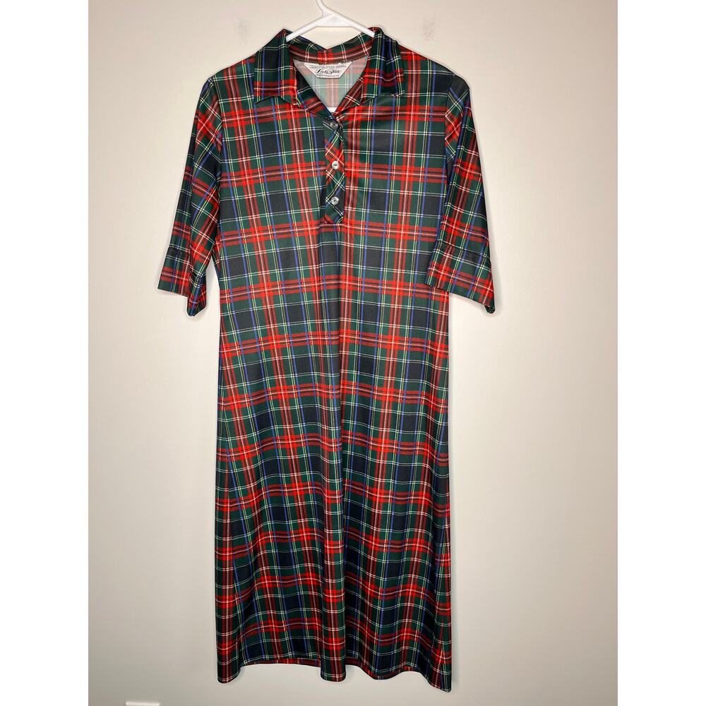 1970s Lady Blair Christmas Party Tartan Plaid Classic Mod Collared Shirt Dress M